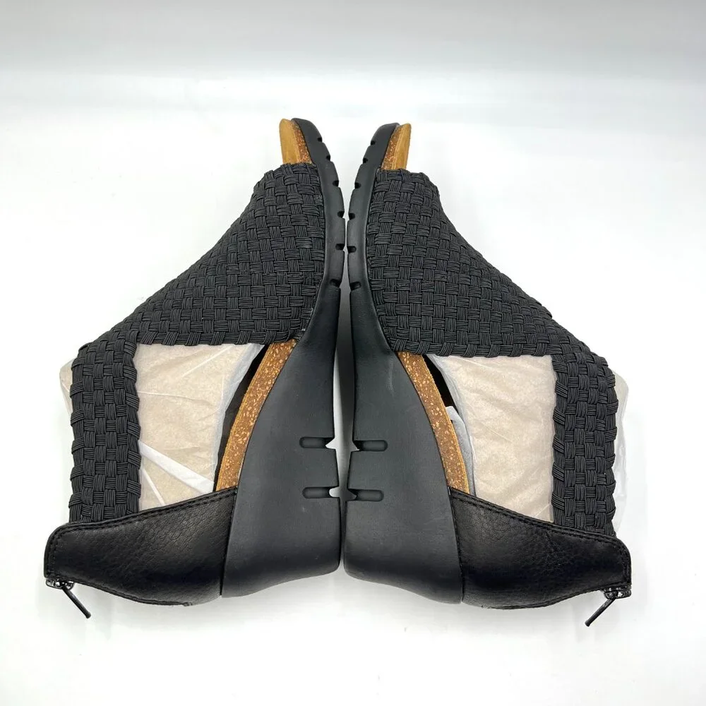 Comfortiva Womens Size‎ 6.5 Black Leather Textile Woven Wedges Sandals Shoes